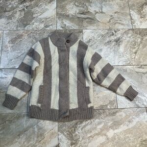 Le Roy Knitwear Zip Up Grandpa Sweater Oversized Balloon Sleeve Wool Blend
